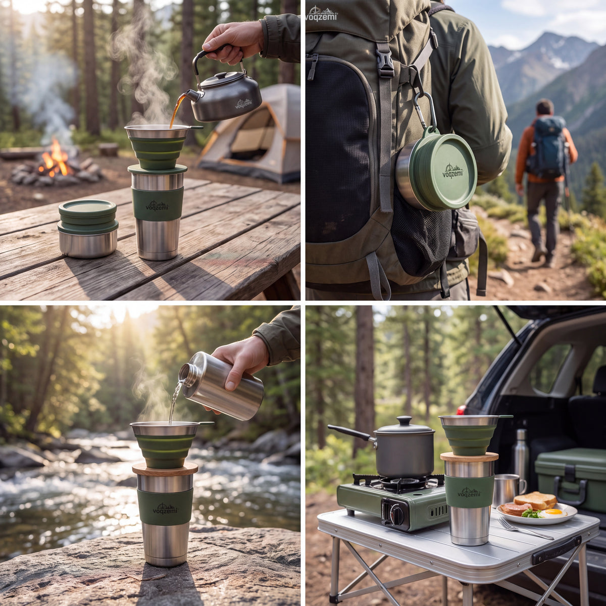 𝙫𝙤𝙦𝙯𝙚𝙢𝙞™ Peak Brew Portable Coffee Maker – Collapsible All-in-One Pour-Over Brewer & Insulated Travel Mug Set for Camping, Hiking & Travel (BPA-Free)