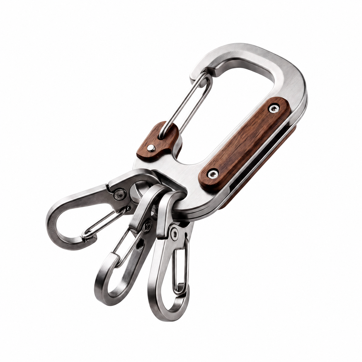 𝙫𝙤𝙦𝙯𝙚𝙢𝙞™ Modular Camp Hook System – Heavy-Duty Stainless Steel & Wood Carabiner Keychain with 3 Quick-Release Utility Clips for Camping & EDC