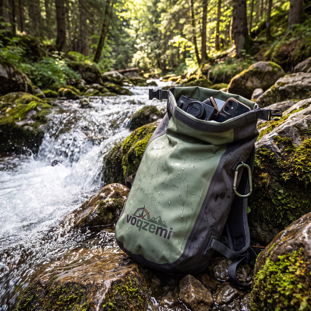 𝙫𝙤𝙦𝙯𝙚𝙢𝙞™ Hydro-Clasp Waterproof Dry Bag – Magnetic Roll-Top Packable Storage Sack with Aluminum Carabiner Clip for Kayaking, Hiking, Camping & Travel