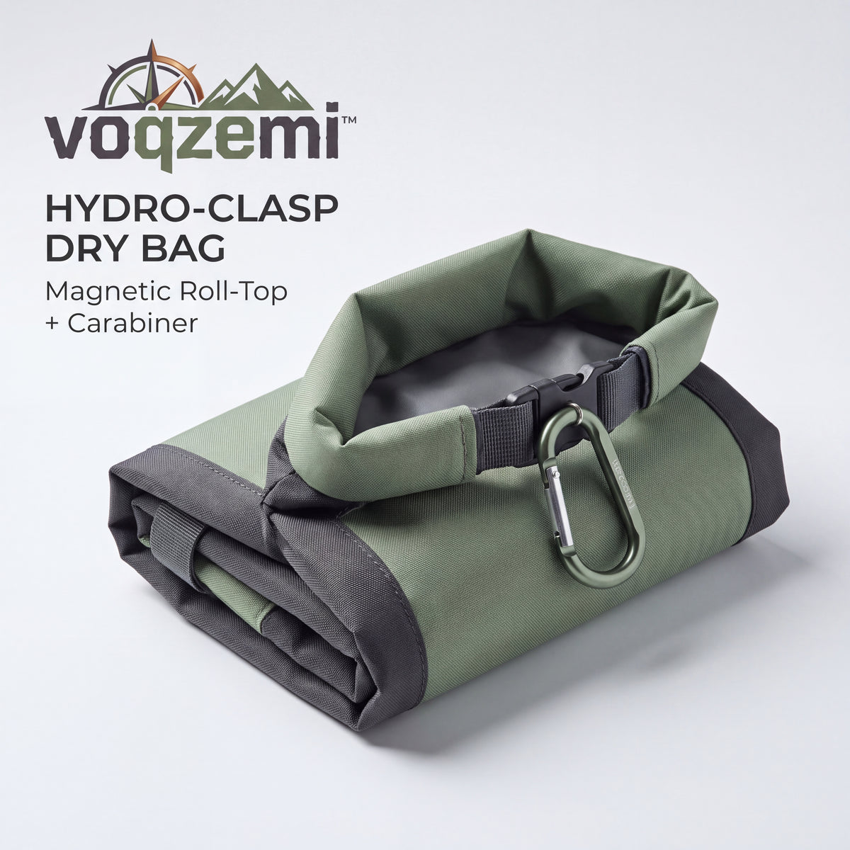 𝙫𝙤𝙦𝙯𝙚𝙢𝙞™ Hydro-Clasp Waterproof Dry Bag – Magnetic Roll-Top Packable Storage Sack with Aluminum Carabiner Clip for Kayaking, Hiking, Camping & Travel