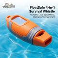 𝙫𝙤𝙦𝙯𝙚𝙢𝙞™ FloatSafe 4-in-1 Floating Emergency Survival Whistle with Signal Mirror & Waterproof Storage
