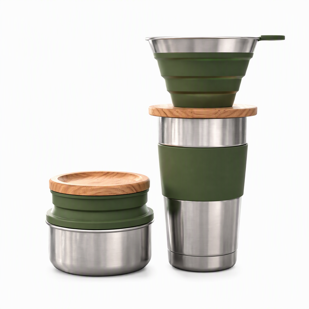 𝙫𝙤𝙦𝙯𝙚𝙢𝙞™ Peak Brew Portable Coffee Maker – Collapsible All-in-One Pour-Over Brewer & Insulated Travel Mug Set for Camping, Hiking & Travel (BPA-Free)