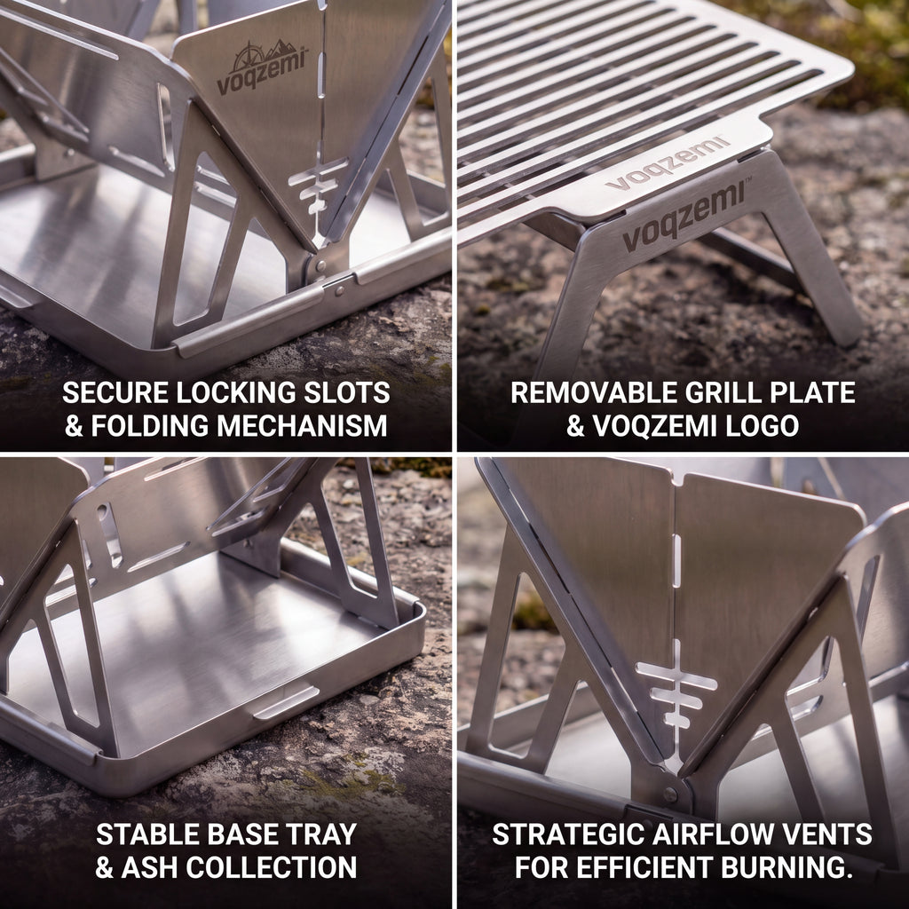 𝙫𝙤𝙦𝙯𝙚𝙢𝙞™ Ultralight Foldable Fire Pit & Camping Stove, Portable Wood Burning Backpacking Grill