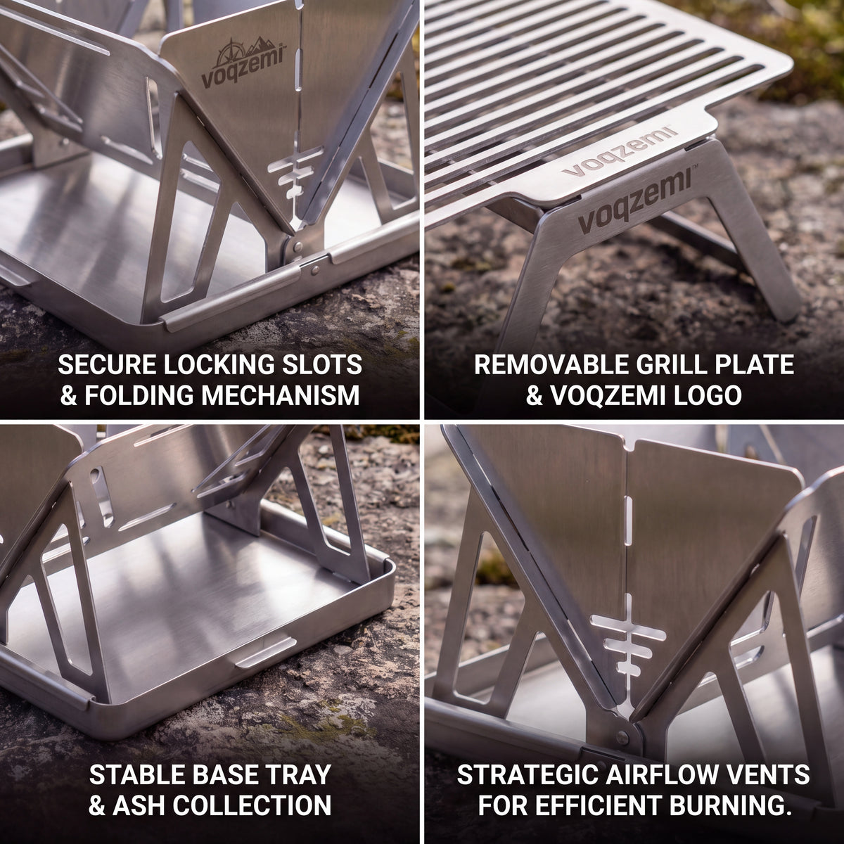𝙫𝙤𝙦𝙯𝙚𝙢𝙞™ Ultralight Foldable Fire Pit & Camping Stove, Portable Wood Burning Backpacking Grill