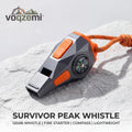 𝙫𝙤𝙦𝙯𝙚𝙢𝙞™ Survivor Peak 3-in-1 Emergency Whistle with Compass & Fire Starter, 120dB High-Decibel Outdoor Safety Whistle with Lanyard for Hiking, Camping, Survival Gear
