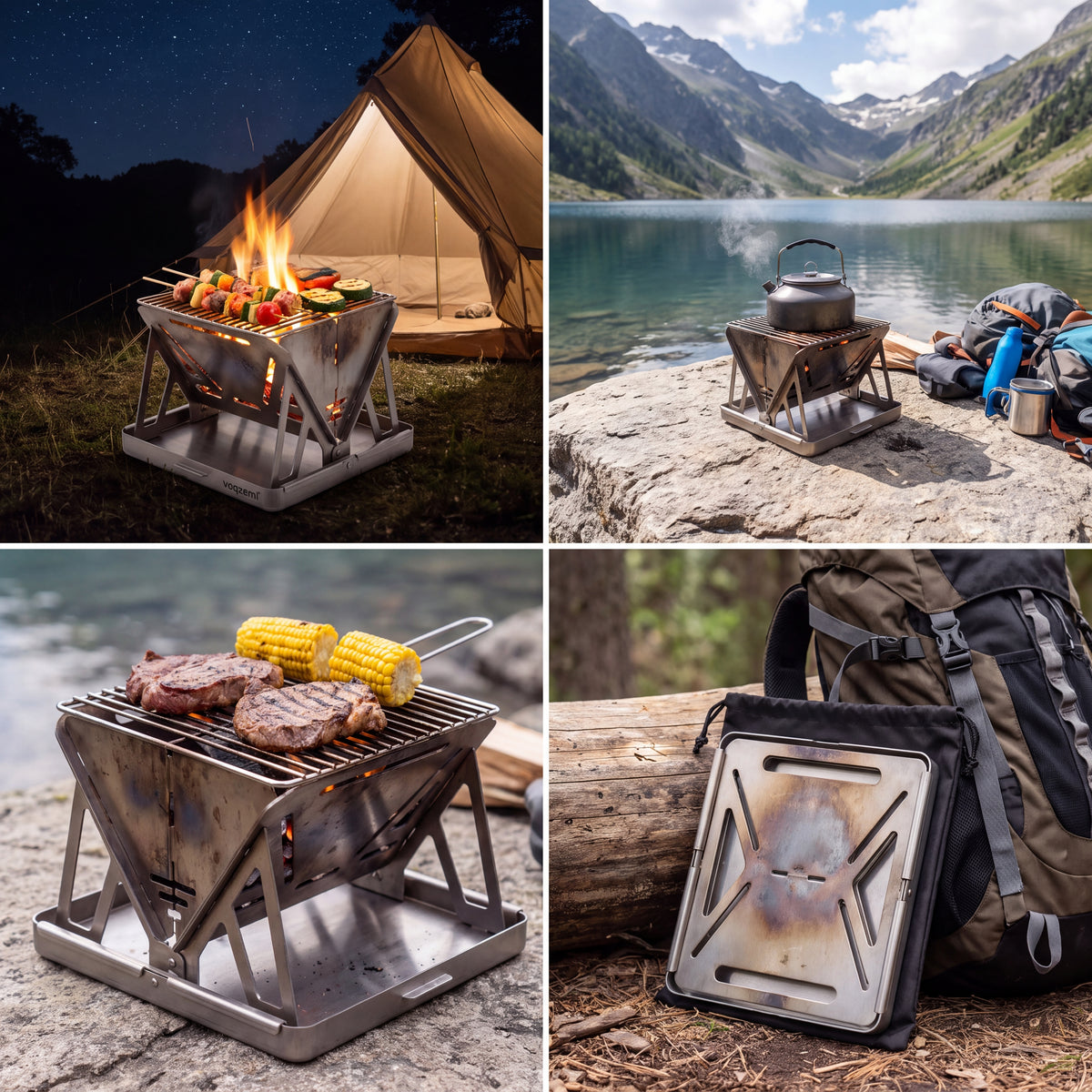 𝙫𝙤𝙦𝙯𝙚𝙢𝙞™ Ultralight Foldable Fire Pit & Camping Stove, Portable Wood Burning Backpacking Grill