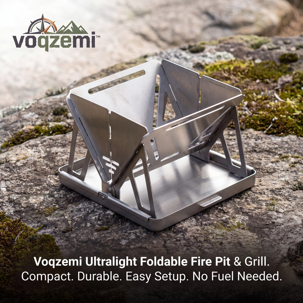 𝙫𝙤𝙦𝙯𝙚𝙢𝙞™ Ultralight Foldable Fire Pit & Camping Stove, Portable Wood Burning Backpacking Grill