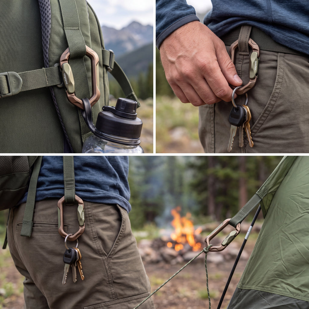 𝙫𝙤𝙦𝙯𝙚𝙢𝙞™ ApexGrip Heavy-Duty Trekking Clip – Ergonomic Quick-Release Carabiner with Reflective Webbing Strap for Hiking, Backpacking & Outdoor EDC