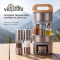 𝙫𝙤𝙦𝙯𝙚𝙢𝙞™ Trailblazer All-in-One Camping Cookset & Spice Kit – Compact Stainless Steel Stackable Mess Kit with Mini Camp Stove Base, Spice Containers, Oil Dispenser & Salt/Pepper Grinders for Backpacking, Hiking & Outdoor Cooking